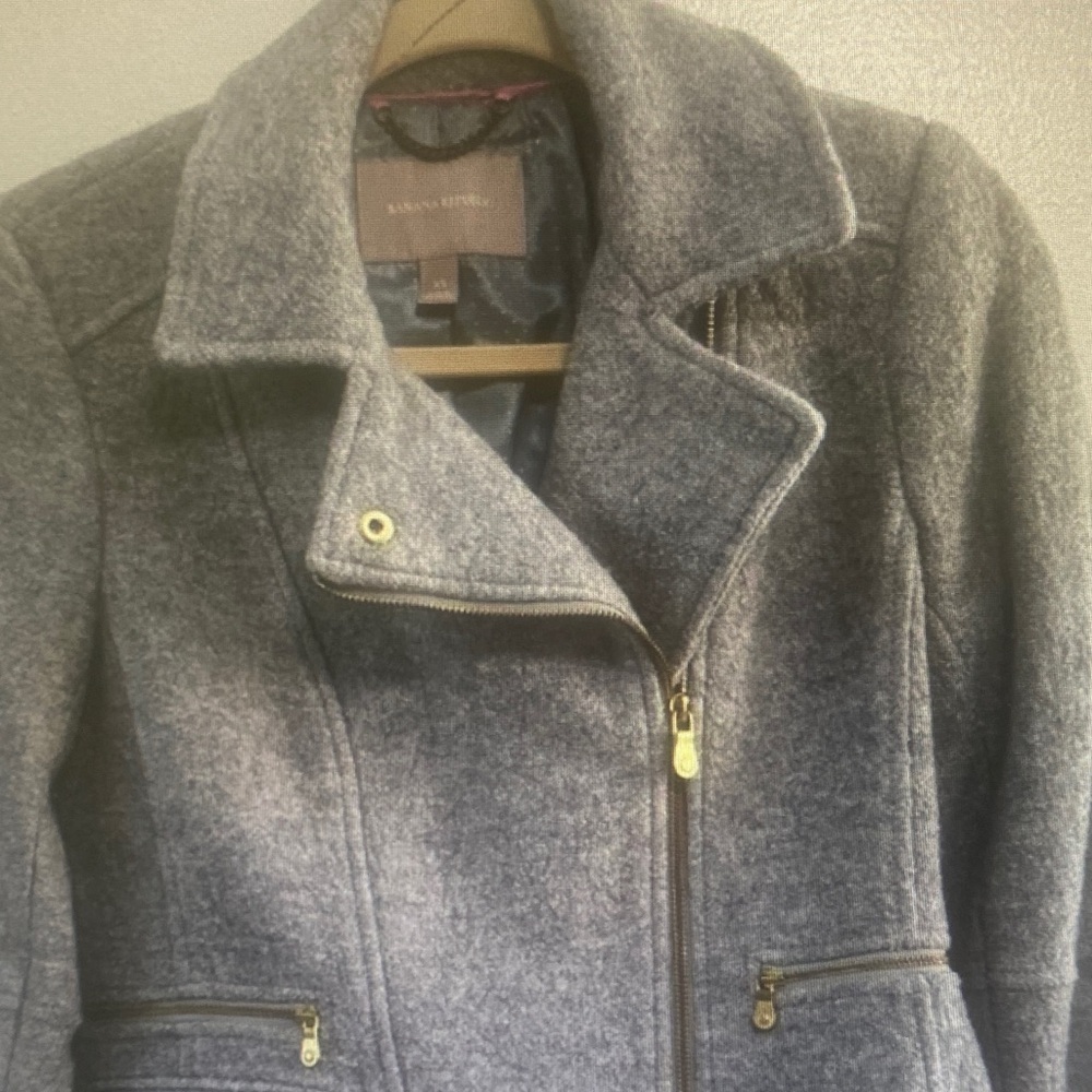 Banana Republic Wool Peacoat Gray Jacket with Gold Details